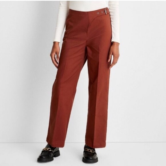 NWT Future Collective Reese Blutstein Rust Saddle Wrap Pant Career Modern Basic - Picture 1 of 6